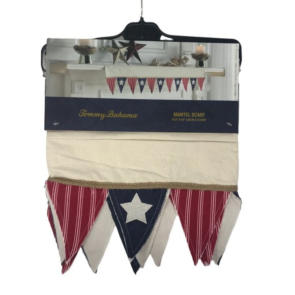 Tommy Bahama Mantel Scarf Stars and Stripes Banner Red White Blue Flag Patriotic - Picture 2 of 2